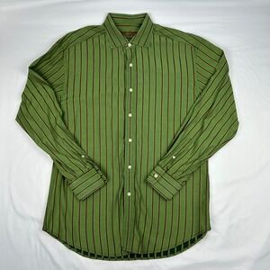 Robert Graham Mens XL Green Striped Long Sleeve Button Down Cotton Shirt